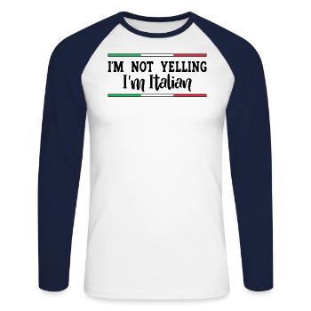 Italien Italie Idée cadeau Humour - T-shirt baseball manches longues Homme - blanc/marine - Devant - Nik (191cm)