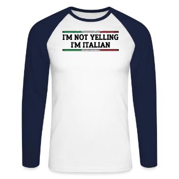 Italien Italie Idée cadeau Humour - T-shirt baseball manches longues Homme - blanc/marine - Devant - Nik (191cm)