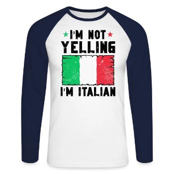 Italien Italie Idée cadeau Humour - T-shirt baseball manches longues Homme - blanc/marine - Devant - Nik (191cm)