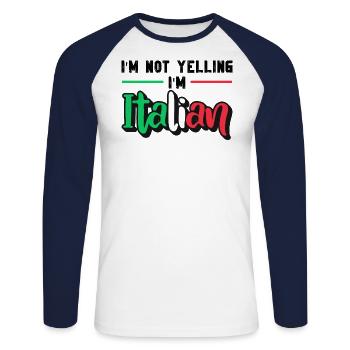 Italien Italie Idée cadeau Humour - T-shirt baseball manches longues Homme - blanc/marine - Devant - Nik (191cm)