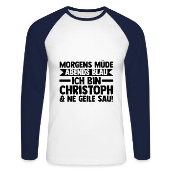 Prénom Chris Christoph - T-shirt baseball manches longues Homme - blanc/marine - Devant - Nik (191cm)