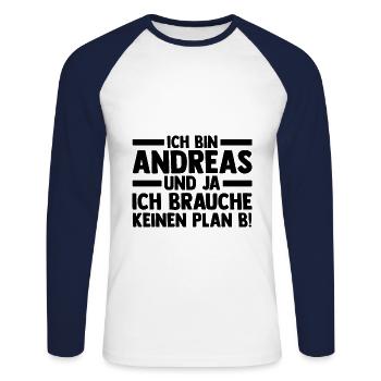 First name Andreas - Unisex Long Sleeve Baseball T-Shirt - white/navy - Front - Nik (191cm)