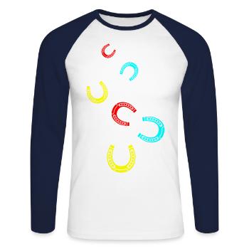Symbole en fer à cheval - T-shirt baseball manches longues Homme - blanc/marine - Devant - Nik (191cm)