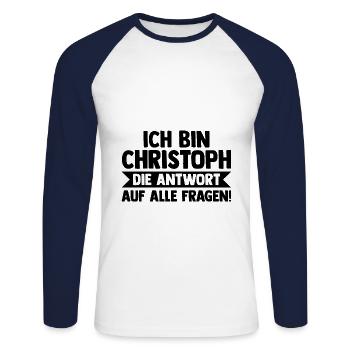 Prénom Chris Christoph - T-shirt baseball manches longues Homme - blanc/marine - Devant - Nik (191cm)