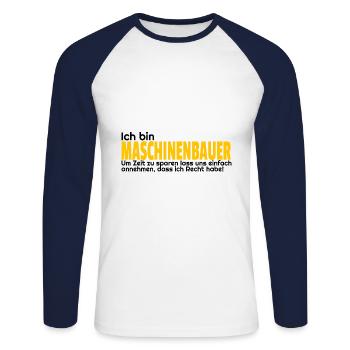 Mechanical engineering gift idea fun engineer Maschbau - Unisex Long Sleeve Baseball T-Shirt - white/navy - Front - Nik (191cm)