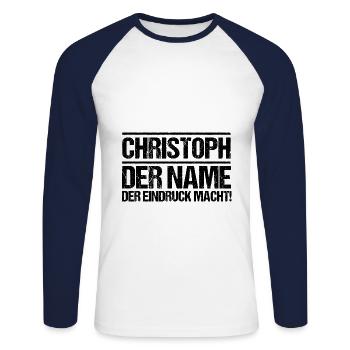 First name Chris Christoph - Unisex Long Sleeve Baseball T-Shirt - white/navy - Front - Nik (191cm)