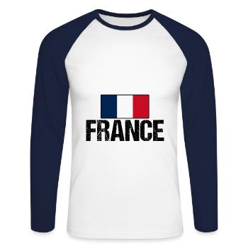 Français Français France - T-shirt baseball manches longues Homme - blanc/marine - Devant - Nik (191cm)