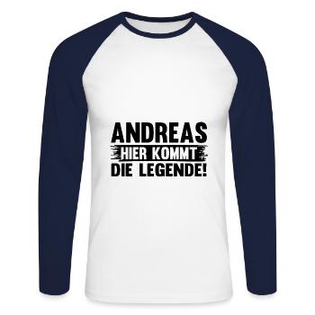 Vorname Andreas - Unisex Baseballshirt langarm - Weiß/Navy - Vorne - Nik (191cm)
