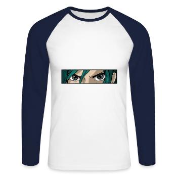 Anime Girl yeux - T-shirt baseball manches longues Homme - blanc/marine - Devant - Nik (191cm)