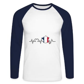 Français Français France - T-shirt baseball manches longues Homme - blanc/marine - Devant - Nik (191cm)