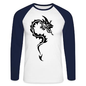 tatouage1 tribal dragon - Unisex Long Sleeve Baseball T-Shirt - white/navy - Front - Nik (191cm)