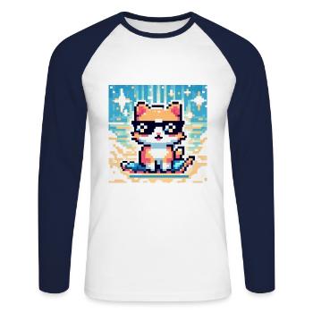 chat icone pixel - T-shirt baseball manches longues Homme - blanc/marine - Devant - Nik (191cm)