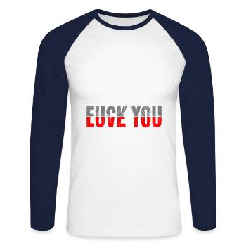 Fuck You Love You Anti Valentine's Day - Unisex Long Sleeve Baseball T-Shirt - white/navy - Front - Nik (191cm)