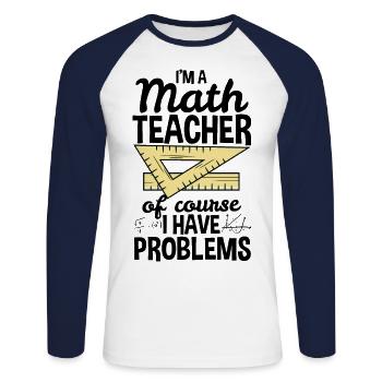 Prof de maths de maths - T-shirt baseball manches longues Homme - blanc/marine - Devant - Nik (191cm)
