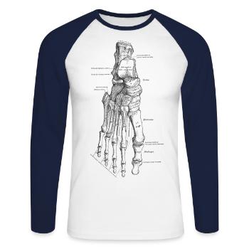 Menschlicher Körper - Fuß - Unisex Baseballshirt langarm - Weiß/Navy - Vorne - Nik (191cm)