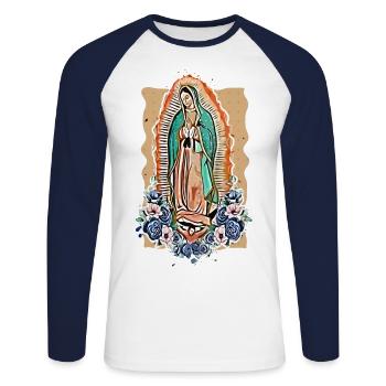 Maria die Jungfrau - Unisex Baseballshirt langarm - Weiß/Navy - Vorne - Nik (191cm)