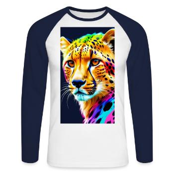 Cheetah Front - Unisex Baseballshirt langarm - Weiß/Navy - Vorne - Nik (191cm)