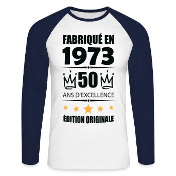 Vintage 1973 50Ans Anniversaire Cadeau Homme Femme - T-shirt baseball manches longues Homme - blanc/marine - Devant - Nik (191cm)