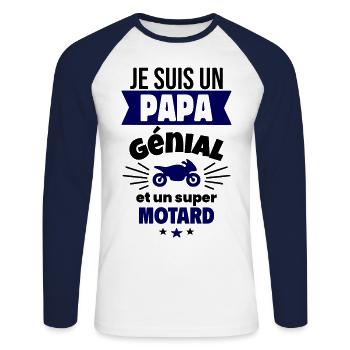 Je suis un papa génial et un super motard - T-shirt baseball manches longues Homme - blanc/marine - Devant - Nik (191cm)