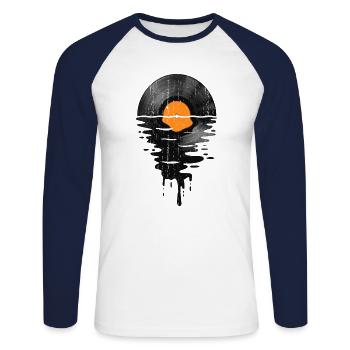 Música Cool Vinyl Record Retro Vintage Orange - T-shirt baseball manches longues Homme - blanc/marine - Devant - Nik (191cm)