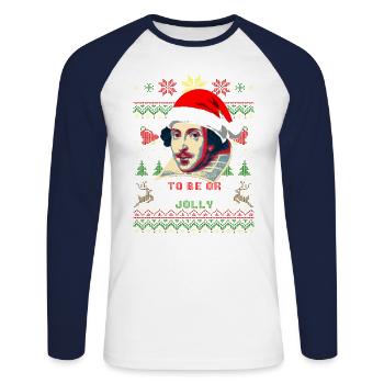 Sein oder Nichtsein Jolly William Shakespeare - Unisex Baseballshirt langarm - Weiß/Navy - Vorne - Nik (191cm)