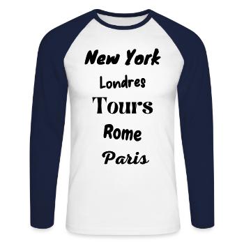 Tours - T-shirt baseball manches longues Homme - blanc/marine - Devant - Nik (191cm)