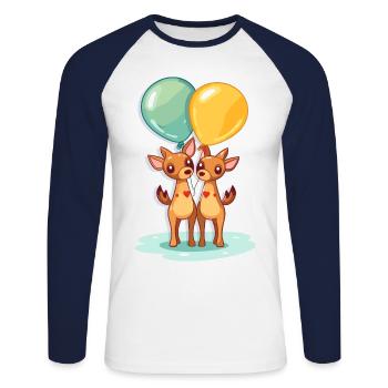 Cerfs Kawaii Cartoon Pet jouant avec des ballons - T-shirt baseball manches longues Homme - blanc/marine - Devant - Nik (191cm)