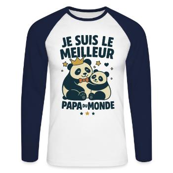 Le meilleur papa du monde cadeau fête des pères - T-shirt baseball manches longues Homme - blanc/marine - Devant - Nik (191cm)