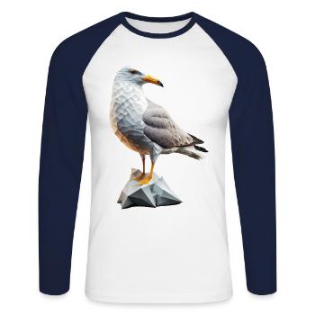 Mouette Mouette Polygone - T-shirt baseball manches longues Homme - blanc/marine - Devant - Nik (191cm)