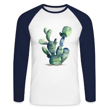 Cactus Aquarelle | Édition aquarelle de verdure - T-shirt baseball manches longues Homme - blanc/marine - Devant - Nik (191cm)