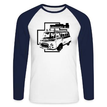 Barkas B1000 Krankenwagen - Unisex Baseballshirt langarm - Weiß/Navy - Vorne - Nik (191cm)