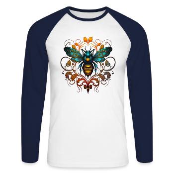 Bee, Bumblebee, Insect, Floral, Pattern, Ornaments - Unisex Long Sleeve Baseball T-Shirt - white/navy - Front - Nik (191cm)