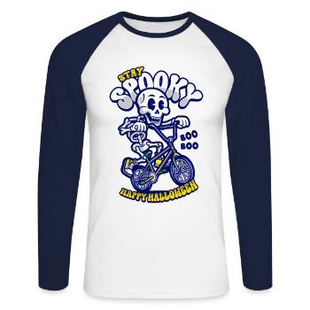 Halloween Skeleton Rides Bmx Bike - Unisex Long Sleeve Baseball T-Shirt - white/navy - Front - Nik (191cm)