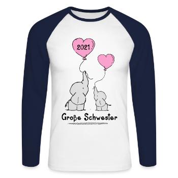 Große Schwester 2021 Elefanten - Unisex Baseballshirt langarm - Weiß/Navy - Vorne - Nik (191cm)