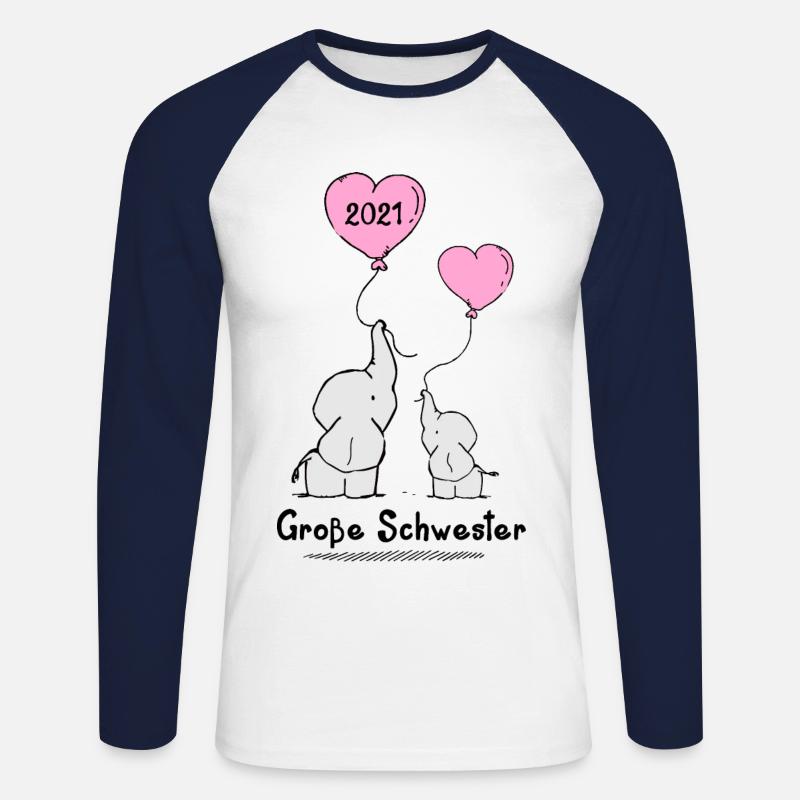 Große Schwester 2021 Elefanten - Unisex Baseballshirt langarm - Weiß/Navy