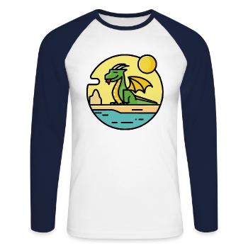 Dragon on the beach - Unisex Long Sleeve Baseball T-Shirt - white/navy - Front - Nik (191cm)