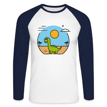 Dinosaurs on the beach - Unisex Long Sleeve Baseball T-Shirt - white/navy - Front - Nik (191cm)