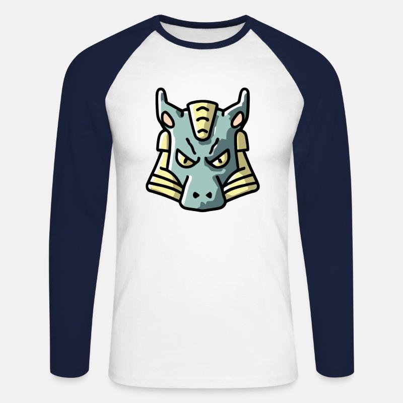 Finter dreinblickender Drache - Unisex Baseballshirt langarm - Weiß/Navy