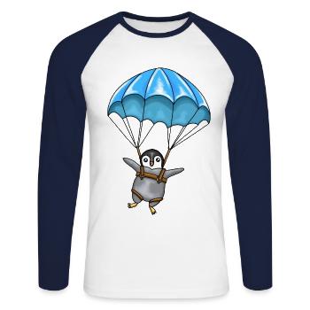 Penguin with a parachute - Unisex Long Sleeve Baseball T-Shirt - white/navy - Front - Nik (191cm)