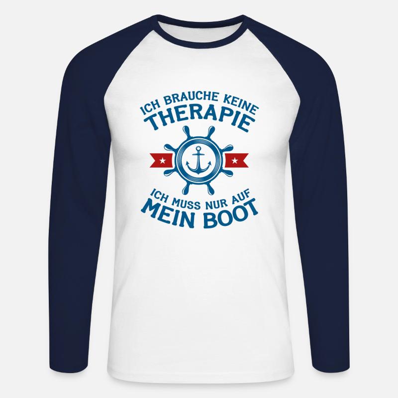 Boot Bootfahren Therapie Steuerrad Geschenk - Unisex Baseballshirt langarm - Weiß/Navy
