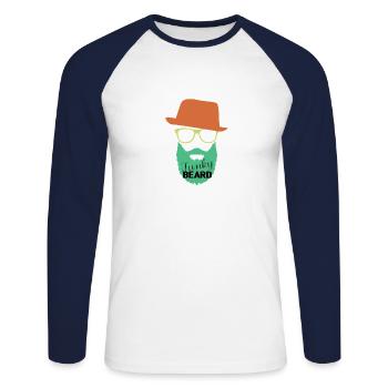 Hipster Bart, Geschenk, Geschenkidee - Unisex Baseballshirt langarm - Weiß/Navy - Vorne - Nik (191cm)