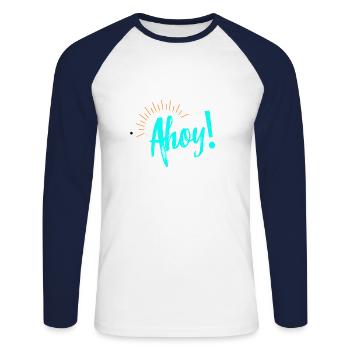 Ahoi, cadeau, idée de cadeau - T-shirt baseball manches longues Homme - blanc/marine - Devant - Nik (191cm)