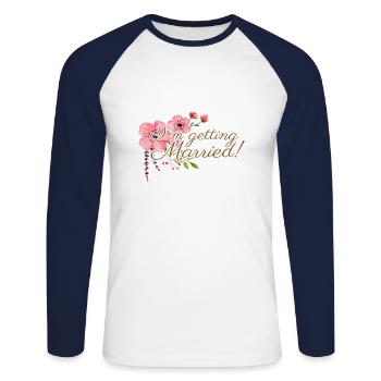 In Getting Married White Souvenir, Gift, Gift Idea - Unisex Long Sleeve Baseball T-Shirt - white/navy - Front - Nik (191cm)