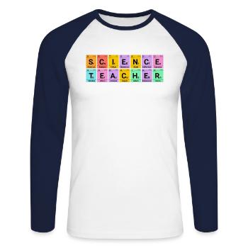 Teacher Science Chemical Elements Gift - Unisex Long Sleeve Baseball T-Shirt - white/navy - Front - Nik (191cm)