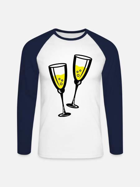 sekt glas wein - Unisex Baseballshirt langarm - Weiß/Navy