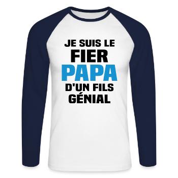 Je suis le fier papa d'un fils génial - T-shirt baseball manches longues Homme - blanc/marine - Devant - Nik (191cm)