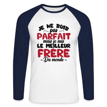 Pas parfait mais le meilleur frère du monde - T-shirt baseball manches longues Homme - blanc/marine - Devant - Nik (191cm)