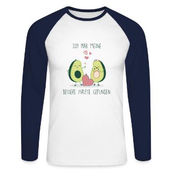 Avocado Love german bio eco fresh romantic T-Shirt - Unisex Long Sleeve Baseball T-Shirt - white/navy - Front - Nik (191cm)