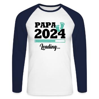 Papa 2024 loading - T-shirt baseball manches longues Homme - blanc/marine - Devant - Nik (191cm)