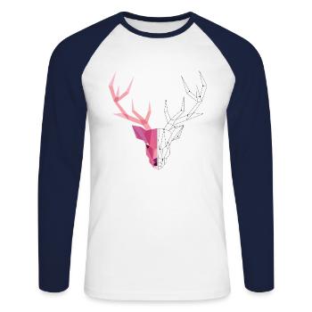 Cerf géométrique - T-shirt baseball manches longues Homme - blanc/marine - Devant - Nik (191cm)